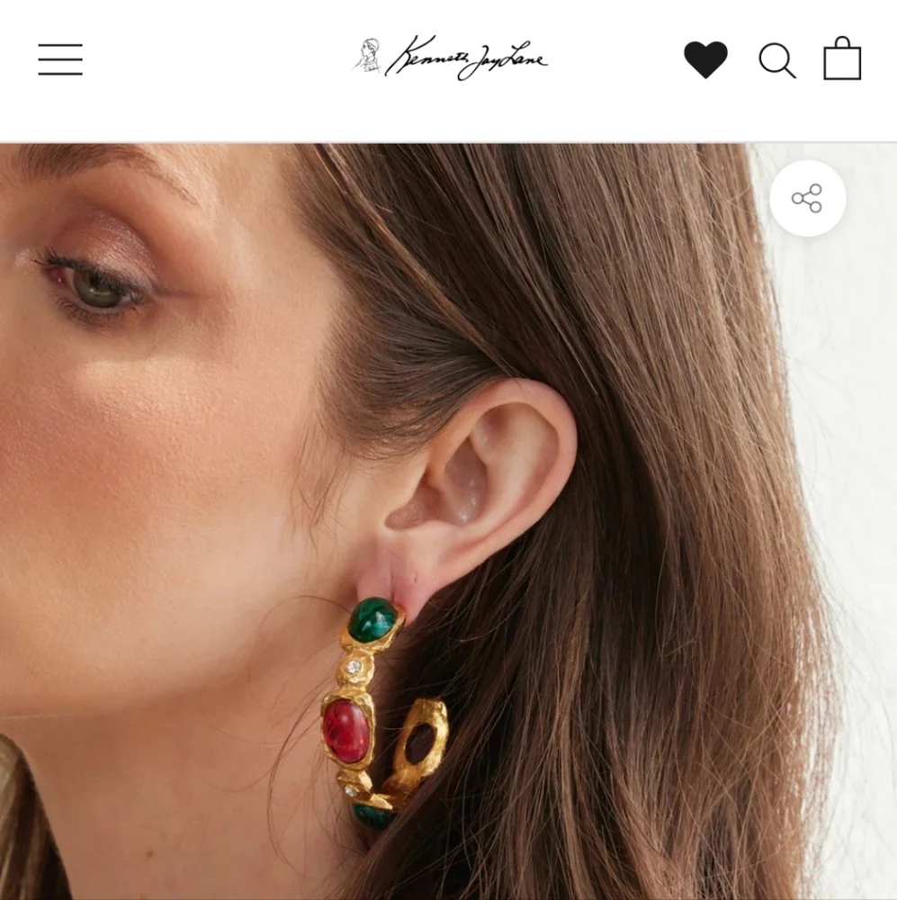 Vintage Kenneth Jay Lane emerald gold satin hoops gemstone earrings clips - Picture 9 of 10